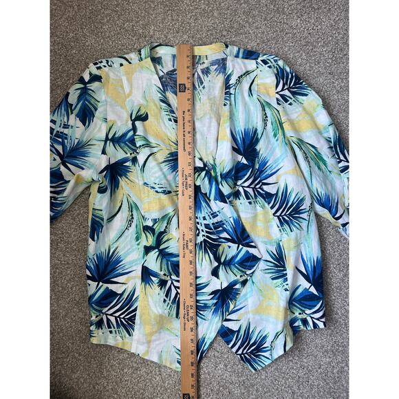 Chico's Tropical Garden Linen Open Drape Front Jacket Lightweight Size 3 XL - Picture 10 of 11
